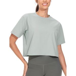 imageTHE GYM PEOPLE Workout Crop Tops for Women Short Sleeve Shirts Loose Fit Yoga Athletic Basic Cropped TShirtsGrey