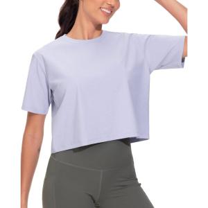 imageTHE GYM PEOPLE Workout Crop Tops for Women Short Sleeve Shirts Loose Fit Yoga Athletic Basic Cropped TShirtsLight Purple