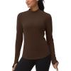 imageTHE GYM PEOPLE Fleece Mock Turtleneck Pullover Base Layer Shirts Long Sleeve Workout Tops with Thumb HoleCoffee