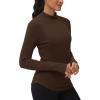 imageTHE GYM PEOPLE Fleece Mock Turtleneck Pullover Base Layer Shirts Long Sleeve Workout Tops with Thumb HoleCoffee