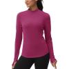 imageTHE GYM PEOPLE Fleece Mock Turtleneck Pullover Base Layer Shirts Long Sleeve Workout Tops with Thumb HoleDark Rose Red