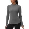 imageTHE GYM PEOPLE Fleece Mock Turtleneck Pullover Base Layer Shirts Long Sleeve Workout Tops with Thumb HoleGrey