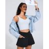 imageTHE GYM PEOPLE Womens Cross Waist Jean Skorts Stretchy Ruffle Denim Skirts with 2 in 1 Shorts PocketsBlack
