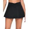 imageTHE GYM PEOPLE Womens Cross Waist Jean Skorts Stretchy Ruffle Denim Skirts with 2 in 1 Shorts PocketsBlack