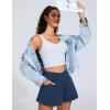 imageTHE GYM PEOPLE Womens Cross Waist Jean Skorts Stretchy Ruffle Denim Skirts with 2 in 1 Shorts PocketsDark Blue