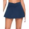 imageTHE GYM PEOPLE Womens Cross Waist Jean Skorts Stretchy Ruffle Denim Skirts with 2 in 1 Shorts PocketsDark Blue