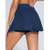 imageTHE GYM PEOPLE Womens Cross Waist Jean Skorts Stretchy Ruffle Denim Skirts with 2 in 1 Shorts PocketsDark Blue