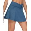 imageTHE GYM PEOPLE Womens Cross Waist Jean Skorts Stretchy Ruffle Denim Skirts with 2 in 1 Shorts PocketsDenim Blue