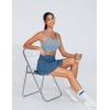 imageTHE GYM PEOPLE Womens Cross Waist Jean Skorts Stretchy Ruffle Denim Skirts with 2 in 1 Shorts PocketsDenim Blue