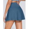 imageTHE GYM PEOPLE Womens Cross Waist Jean Skorts Stretchy Ruffle Denim Skirts with 2 in 1 Shorts PocketsDenim Blue