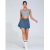 imageTHE GYM PEOPLE Womens Cross Waist Jean Skorts Stretchy Ruffle Denim Skirts with 2 in 1 Shorts PocketsDenim Blue