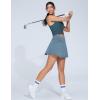 imageTHE GYM PEOPLE Womens Cross Waist Jean Skorts Stretchy Ruffle Denim Skirts with 2 in 1 Shorts PocketsDenim Light Blue