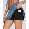 imageTHE GYM PEOPLE Womens Cross Waist Jean Skorts Stretchy Ruffle Denim Skirts with 2 in 1 Shorts PocketsDenim Light Blue