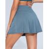imageTHE GYM PEOPLE Womens Cross Waist Jean Skorts Stretchy Ruffle Denim Skirts with 2 in 1 Shorts PocketsDenim Light Blue