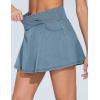 imageTHE GYM PEOPLE Womens Cross Waist Jean Skorts Stretchy Ruffle Denim Skirts with 2 in 1 Shorts PocketsDenim Light Blue