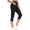 imageTHE GYM PEOPLE Womens Cross Waisted Stretchy Capri Denim Jeggings Tummy Control Skinny Jean Leggings with PocketsBlack