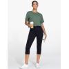 imageTHE GYM PEOPLE Womens Cross Waisted Stretchy Capri Denim Jeggings Tummy Control Skinny Jean Leggings with PocketsBlack