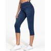 imageTHE GYM PEOPLE Womens Cross Waisted Stretchy Capri Denim Jeggings Tummy Control Skinny Jean Leggings with PocketsDark Blue