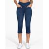 imageTHE GYM PEOPLE Womens Cross Waisted Stretchy Capri Denim Jeggings Tummy Control Skinny Jean Leggings with PocketsDark Blue