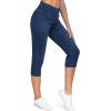 imageTHE GYM PEOPLE Womens Cross Waisted Stretchy Capri Denim Jeggings Tummy Control Skinny Jean Leggings with PocketsDark Blue