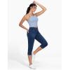 imageTHE GYM PEOPLE Womens Cross Waisted Stretchy Capri Denim Jeggings Tummy Control Skinny Jean Leggings with PocketsDark Blue