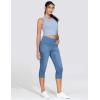 imageTHE GYM PEOPLE Womens Cross Waisted Stretchy Capri Denim Jeggings Tummy Control Skinny Jean Leggings with PocketsDenim Blue