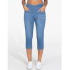 imageTHE GYM PEOPLE Womens Cross Waisted Stretchy Capri Denim Jeggings Tummy Control Skinny Jean Leggings with PocketsDenim Blue