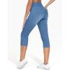 imageTHE GYM PEOPLE Womens Cross Waisted Stretchy Capri Denim Jeggings Tummy Control Skinny Jean Leggings with PocketsDenim Blue