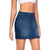 imageTHE GYM PEOPLE Womens High Waisted Mini Denim Skirts with Pockets Stretch Skinny Jean Bodycon SkirtsDark Blue
