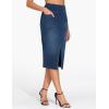 imageTHE GYM PEOPLE Womens High Waisted Stretchy Jean Skirts Front Slit Midi Denim Skirt with PocketsDark Blue