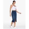 imageTHE GYM PEOPLE Womens High Waisted Stretchy Jean Skirts Front Slit Midi Denim Skirt with PocketsDark Blue