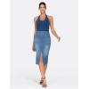 imageTHE GYM PEOPLE Womens High Waisted Stretchy Jean Skirts Front Slit Midi Denim Skirt with PocketsDenim Blue