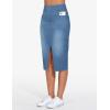 imageTHE GYM PEOPLE Womens High Waisted Stretchy Jean Skirts Front Slit Midi Denim Skirt with PocketsDenim Blue