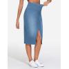 imageTHE GYM PEOPLE Womens High Waisted Stretchy Jean Skirts Front Slit Midi Denim Skirt with PocketsDenim Blue