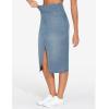 imageTHE GYM PEOPLE Womens High Waisted Stretchy Jean Skirts Front Slit Midi Denim Skirt with PocketsDenim Light Blue