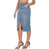imageTHE GYM PEOPLE Womens High Waisted Stretchy Jean Skirts Front Slit Midi Denim Skirt with PocketsDenim Light Blue