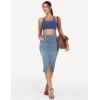 imageTHE GYM PEOPLE Womens High Waisted Stretchy Jean Skirts Front Slit Midi Denim Skirt with PocketsDenim Light Blue
