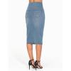 imageTHE GYM PEOPLE Womens High Waisted Stretchy Jean Skirts Front Slit Midi Denim Skirt with PocketsDenim Light Blue