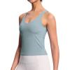 imageTHE GYM PEOPLE Womens Longline Sports Bra Wirefree Padded Workout Yoga Tank TopDenim Blue