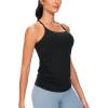 imageTHE GYM PEOPLE Womens Maternity Tank Tops Racerback Pregnancy Ruched Sleeveless Yoga Workout Shirts with Removable PaddedBlack