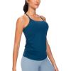 imageTHE GYM PEOPLE Womens Maternity Tank Tops Racerback Pregnancy Ruched Sleeveless Yoga Workout Shirts with Removable PaddedDark Blue Green