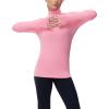 imageTHE GYM PEOPLE Womens Mock Turtleneck Long Sleeve Shirts Fleece Thermal Underwear Pullover Tops with Thumb HolePink