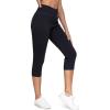 imageTHE GYM PEOPLE Womens Cross Waisted Stretchy Capri Denim Jeggings Tummy Control Skinny Jean Leggings with PocketsBlack