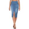imageTHE GYM PEOPLE Womens High Waisted Stretchy Jean Skirts Front Slit Midi Denim Skirt with PocketsDenim Blue