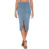 imageTHE GYM PEOPLE Womens High Waisted Stretchy Jean Skirts Front Slit Midi Denim Skirt with PocketsDenim Light Blue
