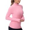 imageTHE GYM PEOPLE Womens Mock Turtleneck Long Sleeve Shirts Fleece Thermal Underwear Pullover Tops with Thumb HolePink