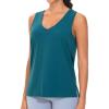 imageTHE GYM PEOPLE Womens V Neck Tank Tops Stretchy Loose Fit Sleeveless Workout Shirts Quick Dry Yoga Tops with Side SplitDark Blue Green