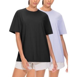 imageTHE GYM PEOPLE 2 Pack Womens Oversized T Shirts Casual Loose Fit Short Sleeve Tops Summer Crewneck Basic TeesBlackLight Purple