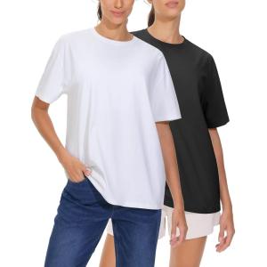imageTHE GYM PEOPLE 2 Pack Womens Oversized T Shirts Casual Loose Fit Short Sleeve Tops Summer Crewneck Basic TeesBlackWhite