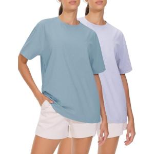 imageTHE GYM PEOPLE 2 Pack Womens Oversized T Shirts Casual Loose Fit Short Sleeve Tops Summer Crewneck Basic TeesInk BlueLight Purple